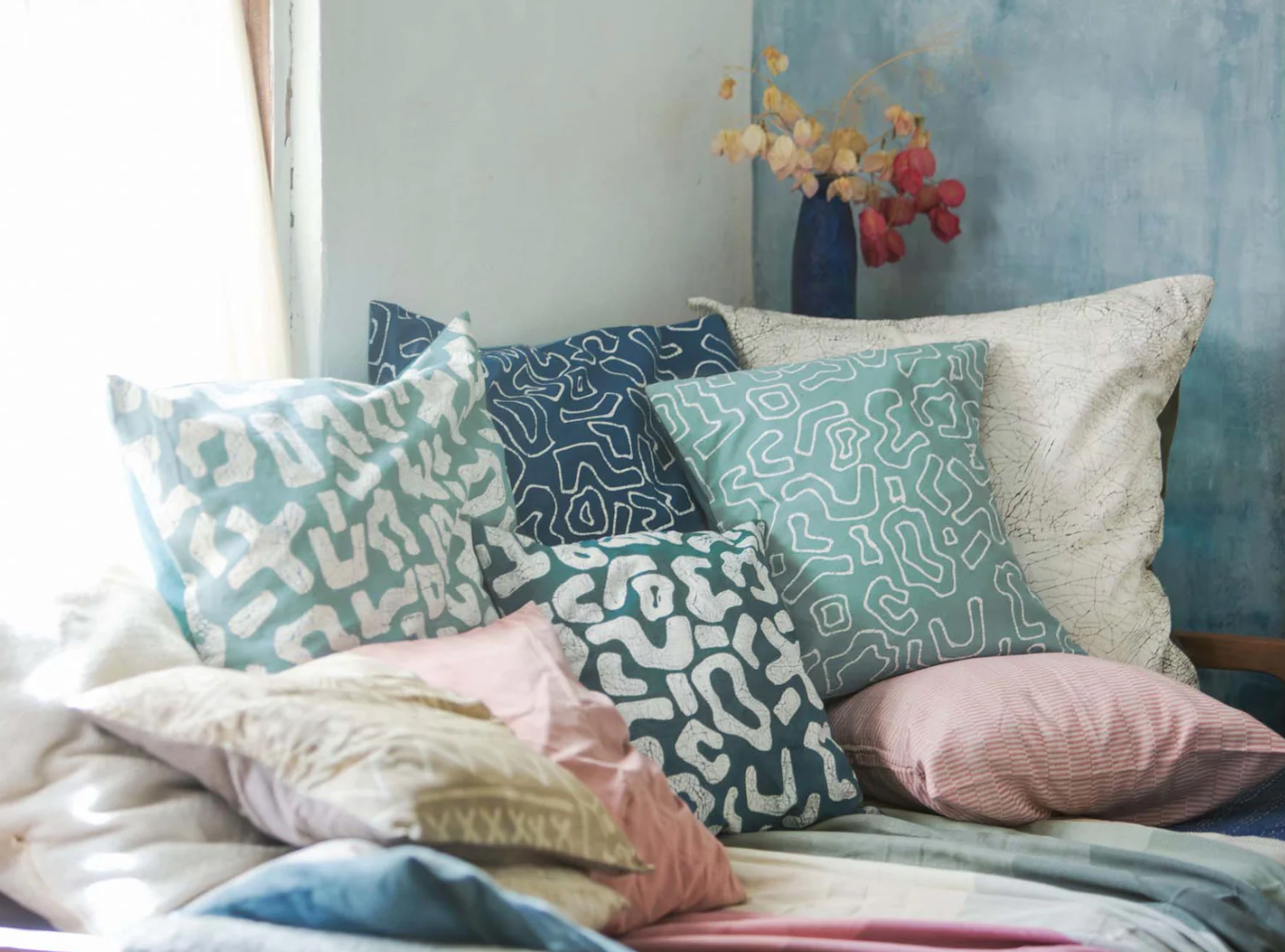 Kuba Blues Filled Light Blue Cushion Cover