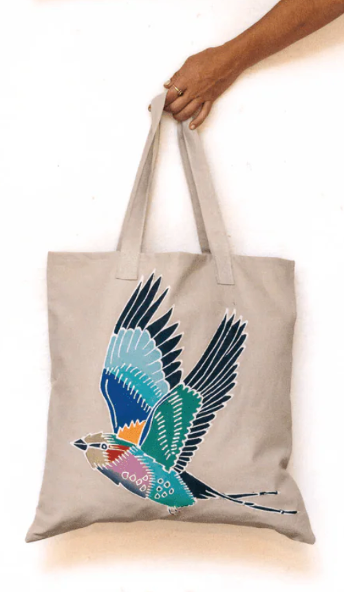 Papiko Lilac Breasted Roller Beige Tote Bag